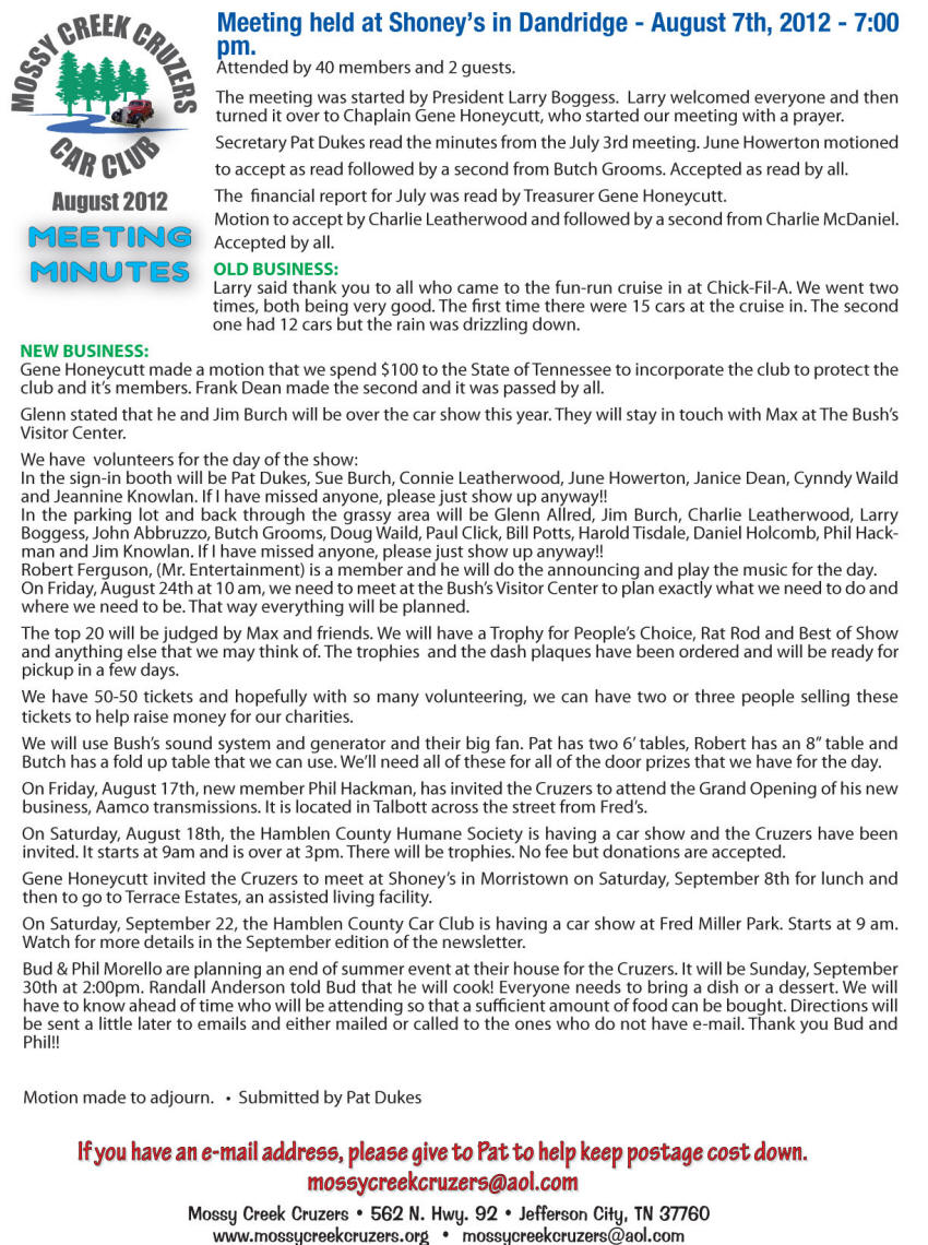 August 2012 Newsletter Page 2