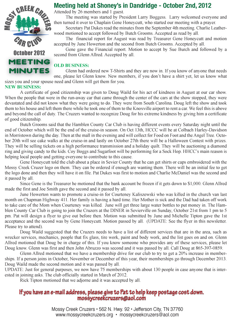 October 2012 Newsletter Page 2